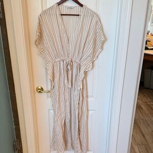 Blue Island Striped Tan Swim Coverup